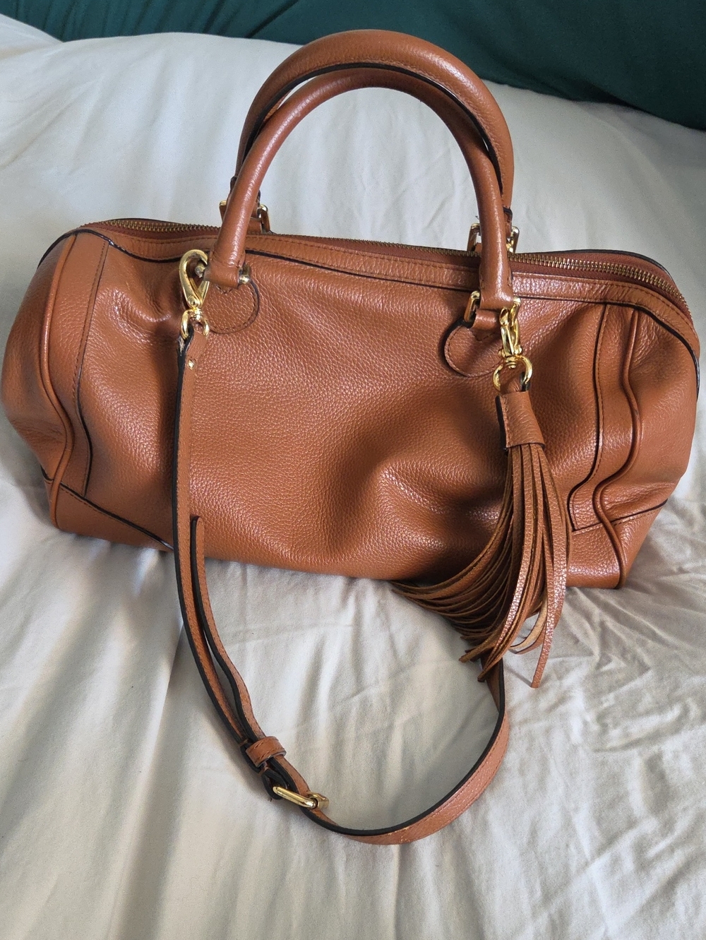 Banana Republic Tan Pebbled Leather Satchel with Tassel